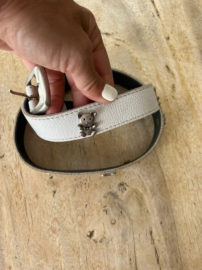 Ceinture cuir blanc ourson vintage