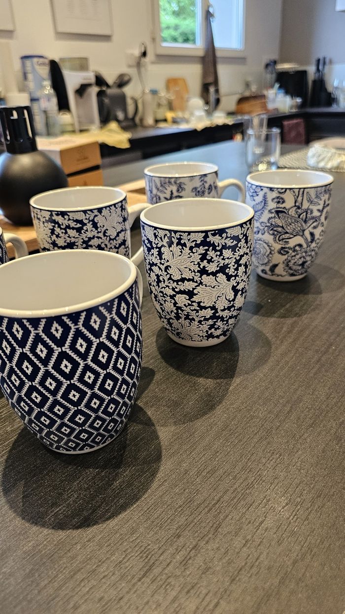 Lot 6 mug bleu et blanc