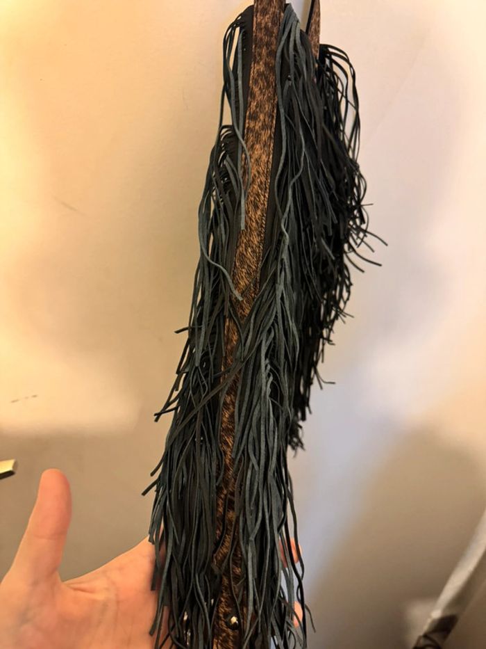 Bandouliere sac frange noir et leopard - photo numéro 2