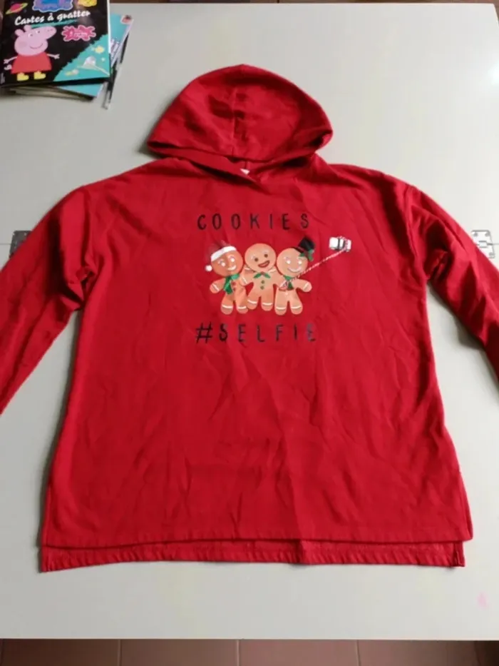 Pull de Noël ckj taille xl cookies selfie rouge