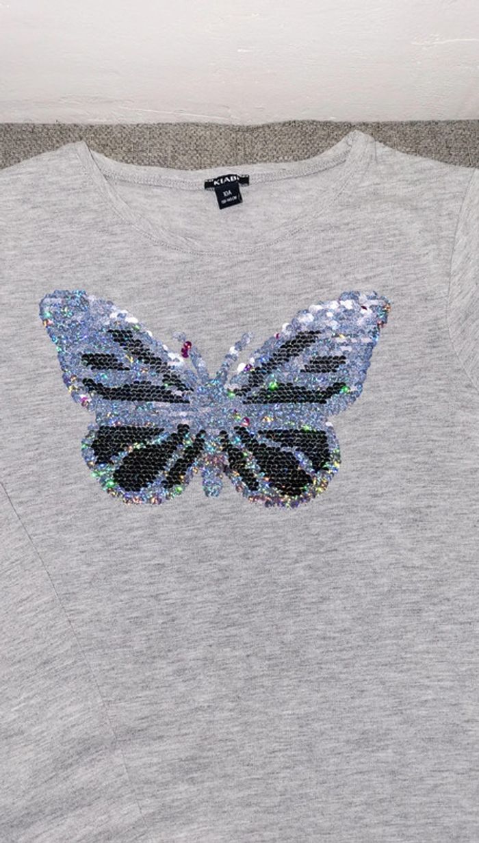🟣 10 ans Tee Shirt Sequins réversibles Papillon 🟣 - photo numéro 4