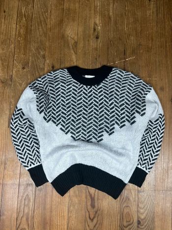 Pull maille vintage motifs rayures blanc noir XS