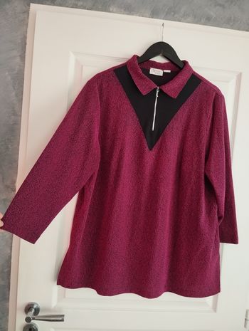 * Blouse rouge et noire manches 3/4 T46-48 Berger du Nord