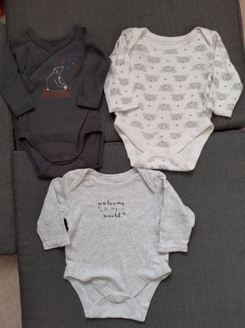 Lot de 3 bodys manches longues, 1mois