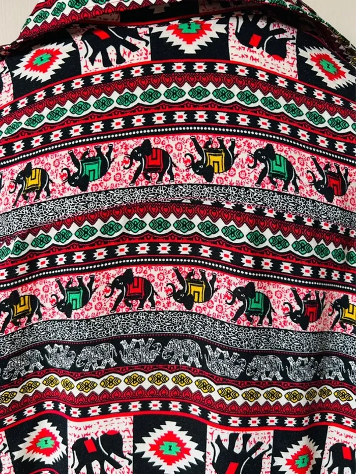 🐘Chemise vintage hippie 100% coton éléphants multicolores🌿Indian ethnic festival style shirt🐘 - photo numéro 13
