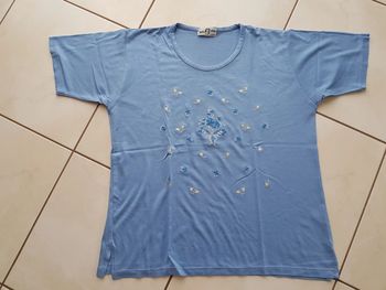 Haut manches courtes bleu ciel broderies T.4