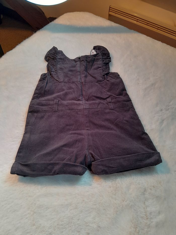 Jolie Salopette Short Bébé Fille "Alphabet création" - Velours Côtelé Marron/Gris (9 Mois) - photo numéro 2