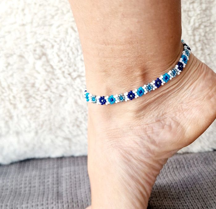 Bracelet de cheville fleurs bleu
