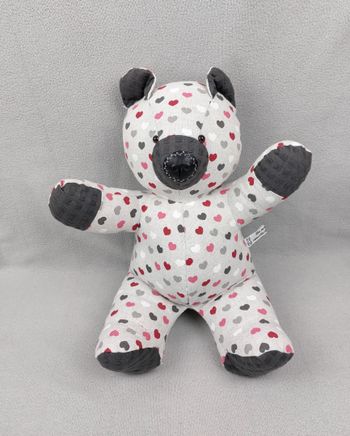 Peluche ours tissu création 40 cm les ours d'Evalisa cœurs multicolores