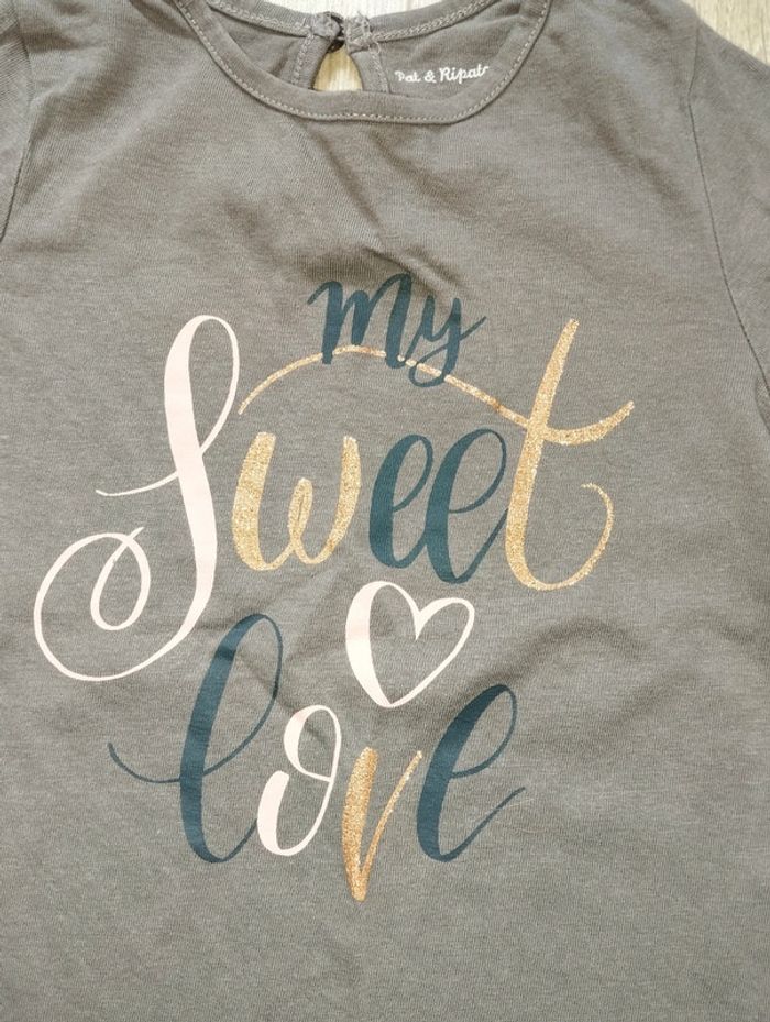 T-shirt manches longues fille 24 mois marron taupe - photo numéro 2