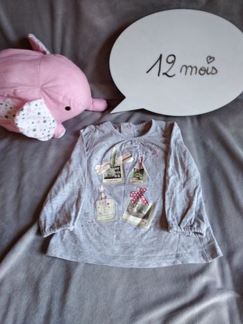 Tee shirt chemise manches longues Fille 12 mois Photos ourson avec cœurs 100% coton bébé rêve