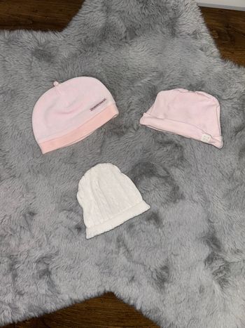 Lot de bonnet rose et blanc - 0/3 mois