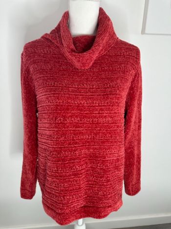 Pull col roulé maille chenille rouge orange Vintage T40 L