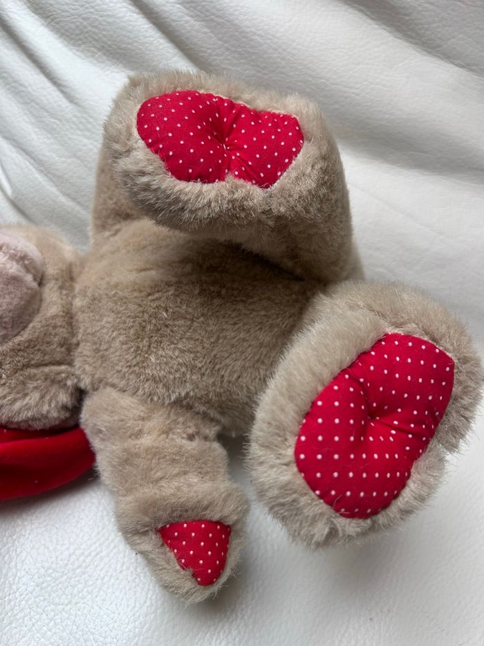 Ours nounours vintage beige et rouge - photo numéro 4
