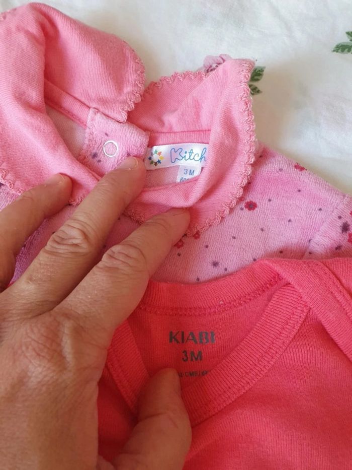 Lot bébé fille taille 3 mois pyjama grenouillère bodie rose - photo numéro 4