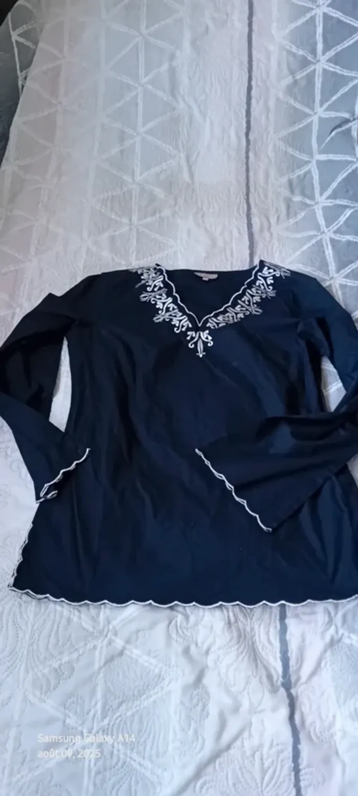 Tunique longue manches longues en coton esprit oriental avec broderies noir femme 38/40 lily rose - photo numéro 11