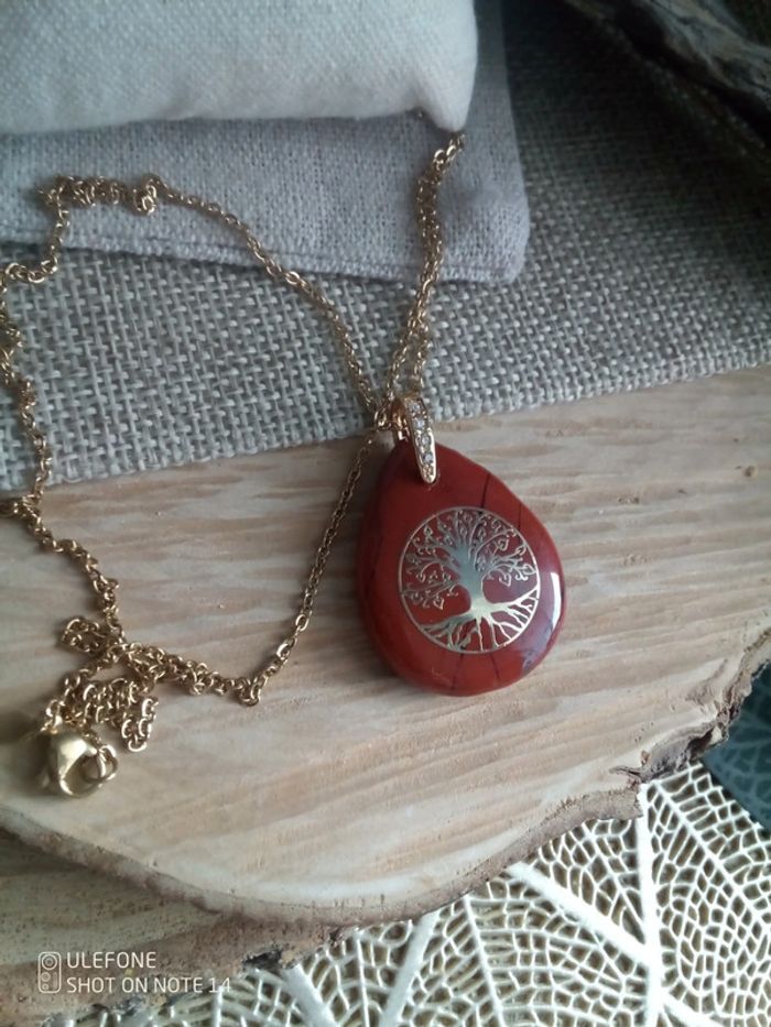 Collier jaspe rouge et arbre de vie - photo numéro 2