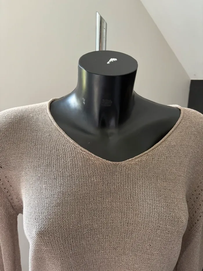 Pull léger Col en V beige - photo numéro 2