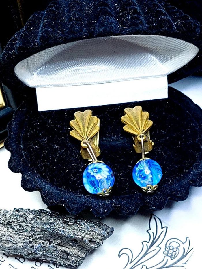 Paire de clips vintage perles en verre - photo numéro 6