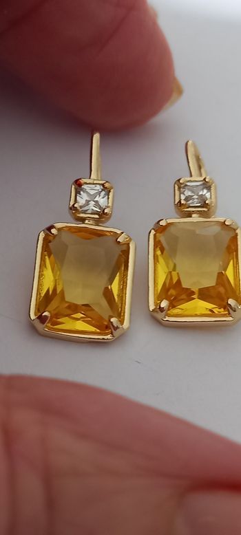 Boucles d'oreilles doré inoxydable cristal jaune