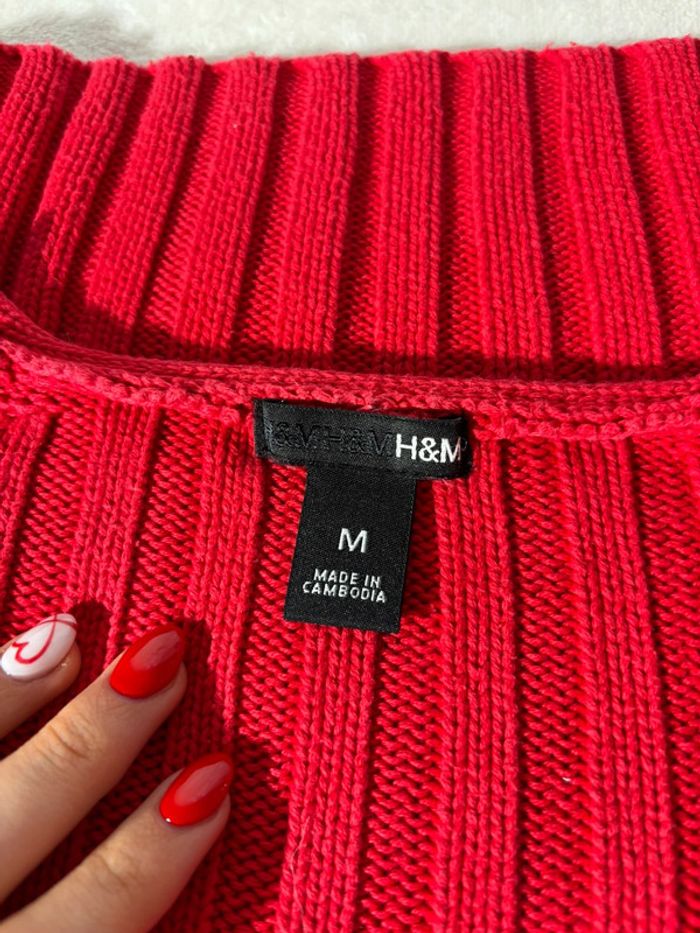 Pull femme rouge côtelé col V H&M taille M - photo numéro 3