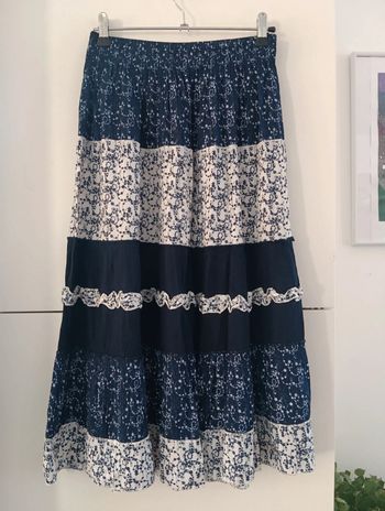 Jupe vintage légère fleurs bleues/blanches taille élastique