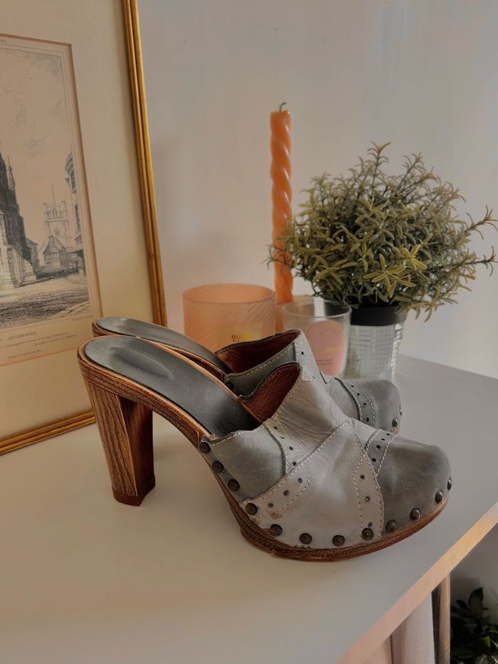 Talon sabot bleu Les Tropeziennes vintage - photo numéro 1