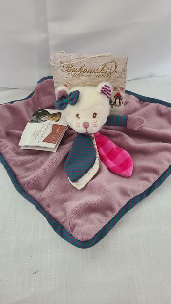 Doudou Plat BUKOWSKI Chat Rose Violet Vert