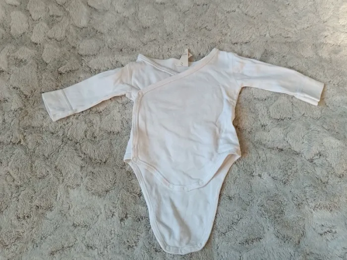 Body manches longues croisé blanc bébé fille garçon 3mois