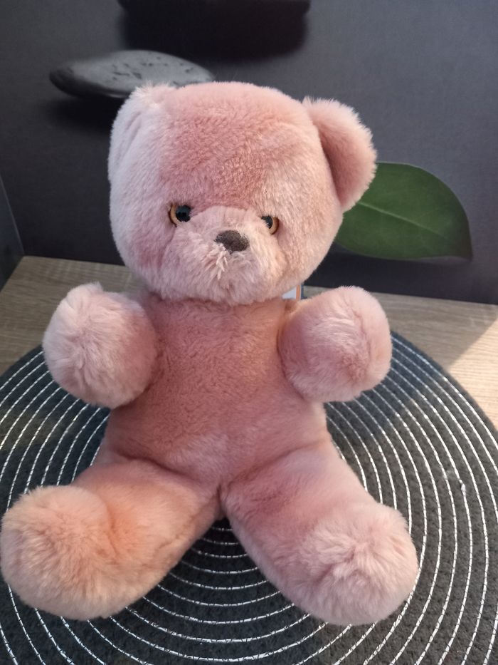 Peluche ours rose marque nounours 24cm vintage