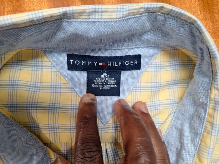 Chemise tommy hilfiger vintage homme jaune a carreaux - taille XL / brodé (499) - photo numéro 6