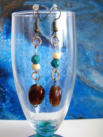 boucles or neuves fantaisie perle ambre création