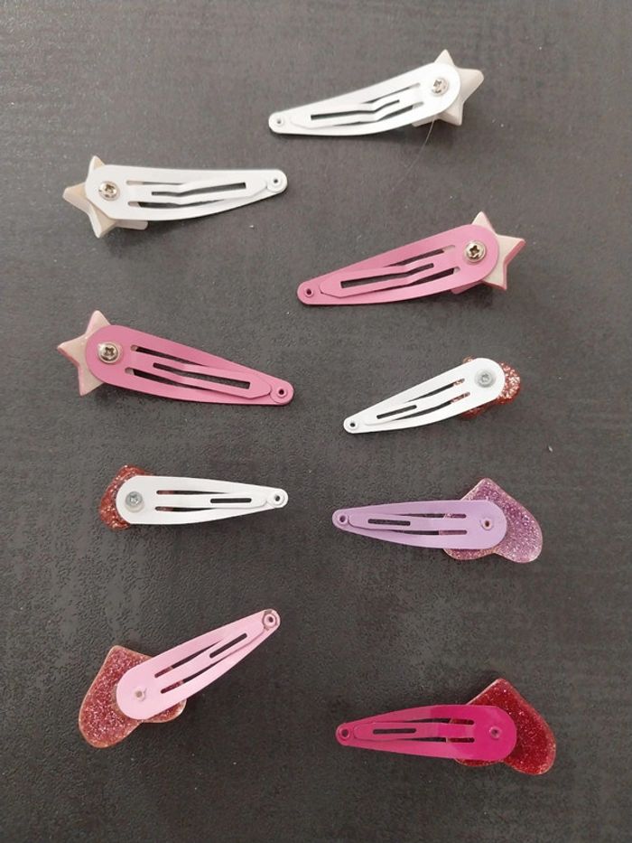 Lot de 9 barrettes à cheveux coeurs et étoiles brillants - photo numéro 2