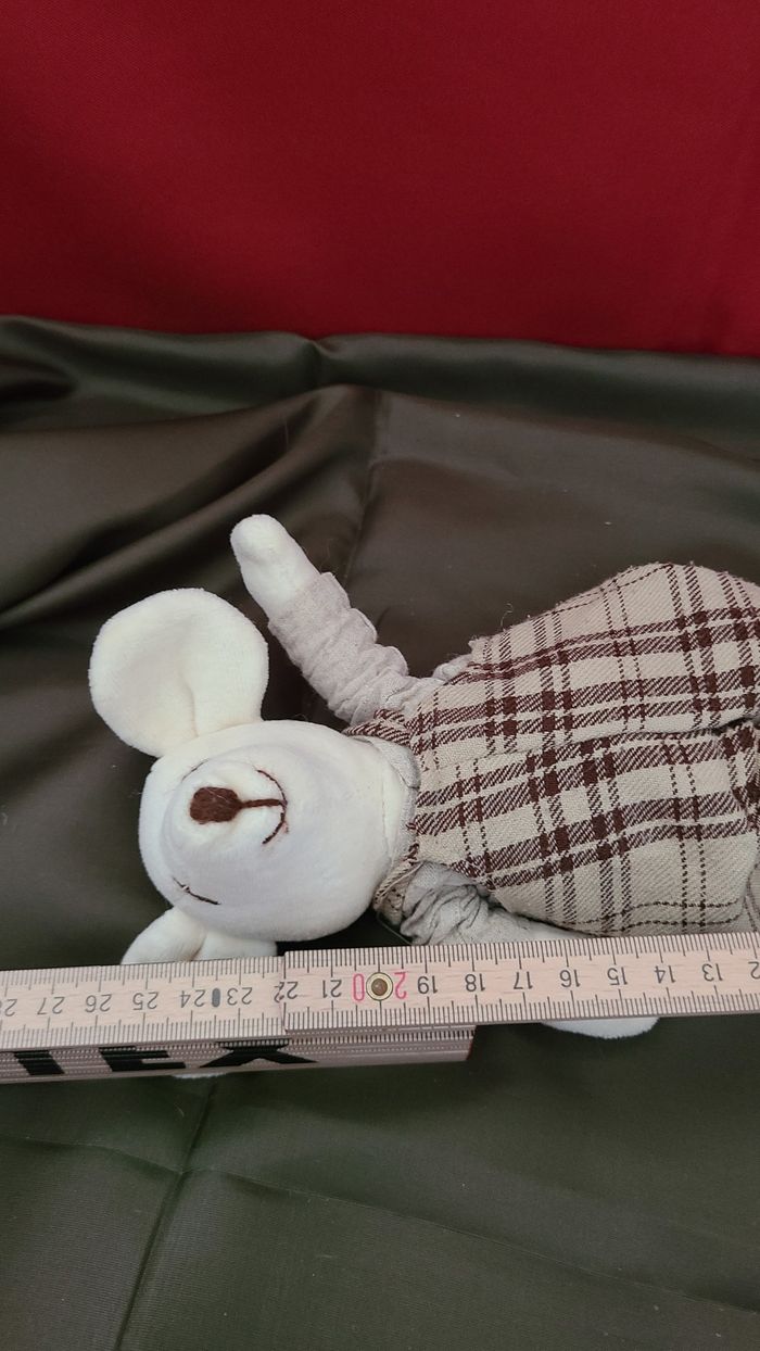 SOURIS JARDIN D ULYSSE DOUDOU PELUCHE BLANC HABILLé 25 CMS + OREILLES DE 4 CMS - photo numéro 4