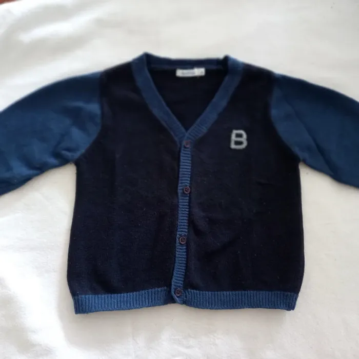 18 mois- Gilet bleu "Bout'chou" coton et laine