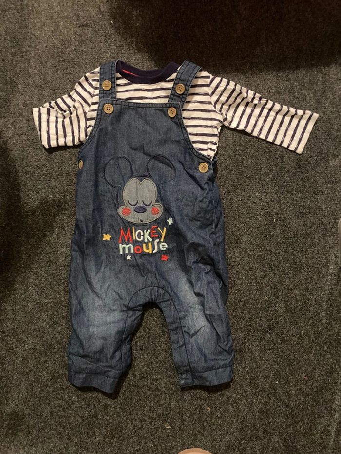 Salopette en jean Mickey Mouse Disney Baby + t-shirt rayé 3-6 mois