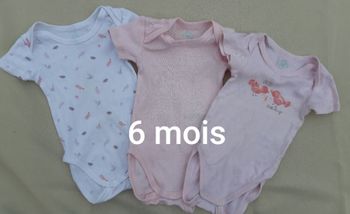 Lot de 3 bodies manches courtes roses et blanc fille - TEX baby - 6 mois