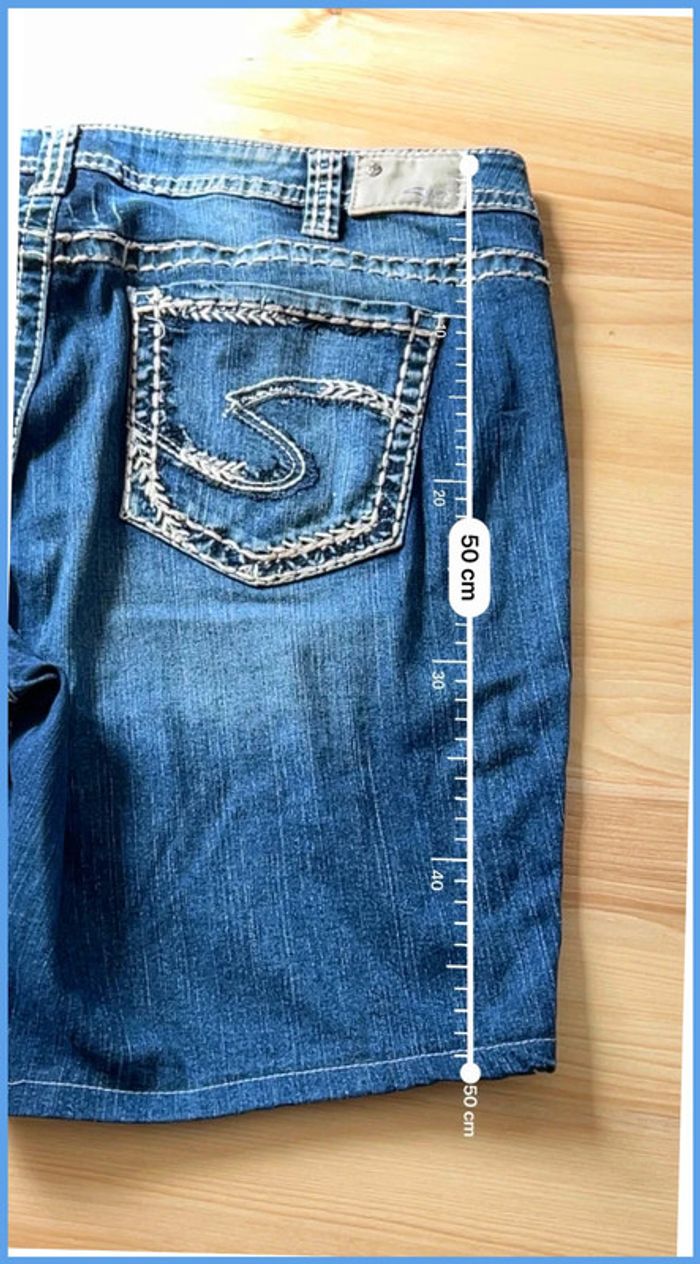 Short en jean vintage brodé bleu marine – Femme XXL - photo numéro 3