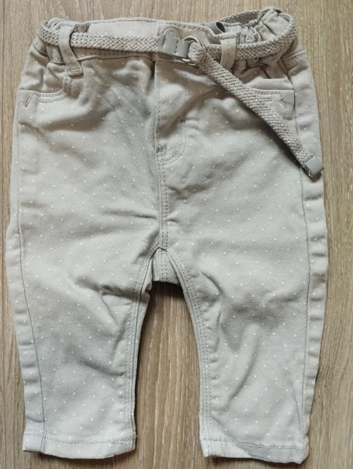 Lot jeans Obaïbi slim stretch bleu et beige fille 6 mois - photo numéro 7