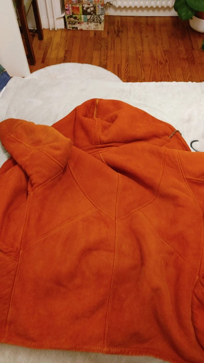 Beau manteau vintage orange foncé peau de mouton retourné shearling montone sheepskin - photo numéro 8