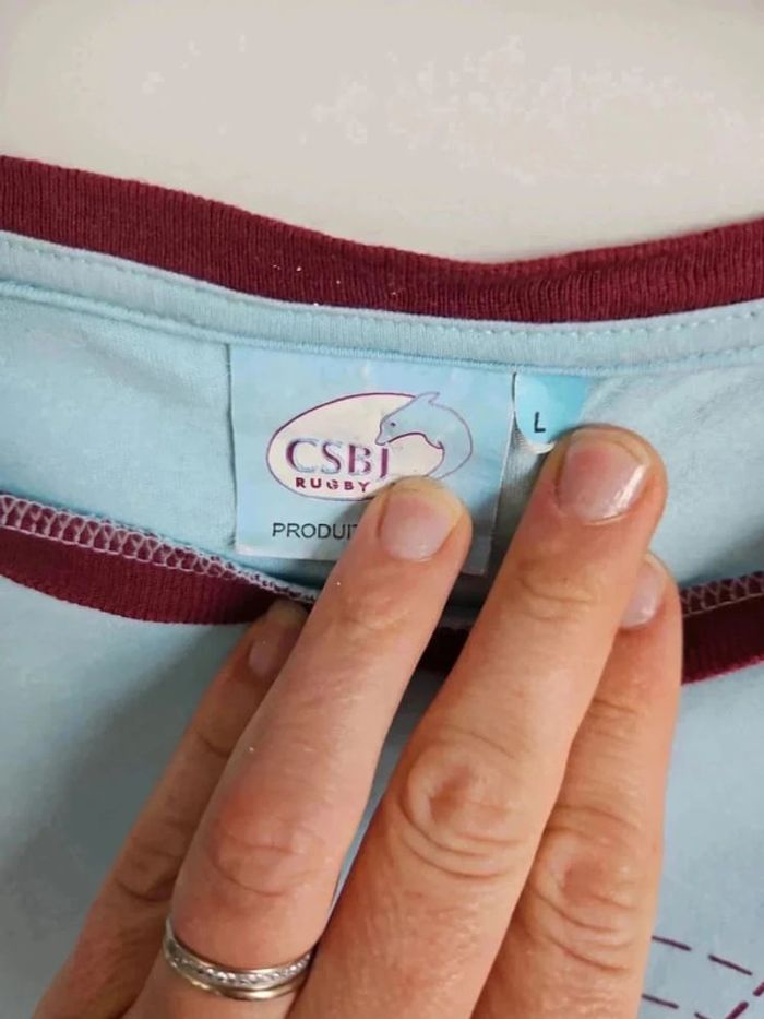 Tee shirt bleu et bordeaux / grenat taille l - photo numéro 3