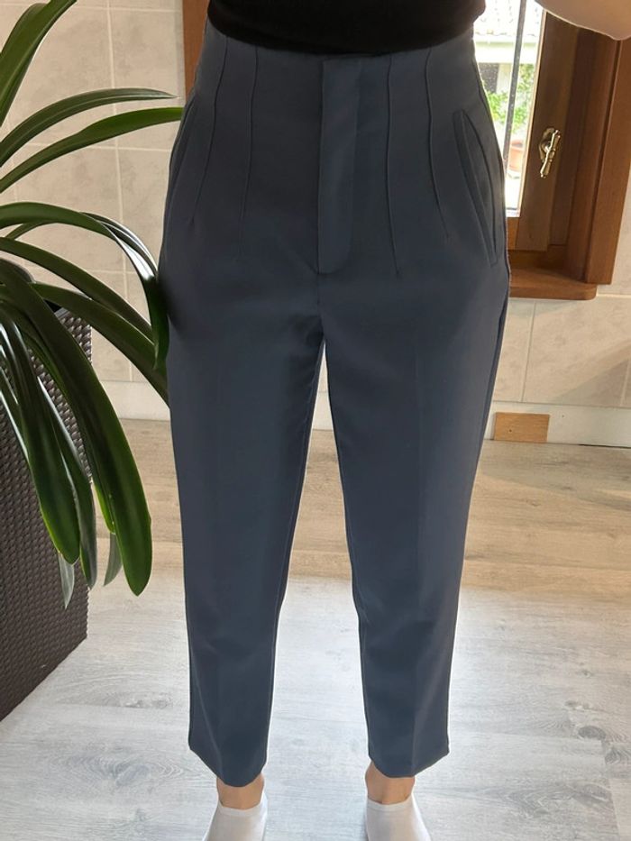 Pantalon taille haute bleu foncé XS Zara - photo numéro 4
