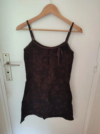 Robe/tunique marron foncée fleurs brodées en 38