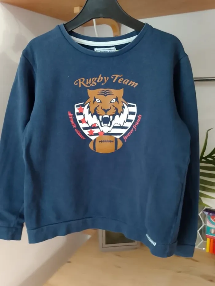 🏉 Pull type Sweat bleu marine thème rugby • 12 ans - photo numéro 2