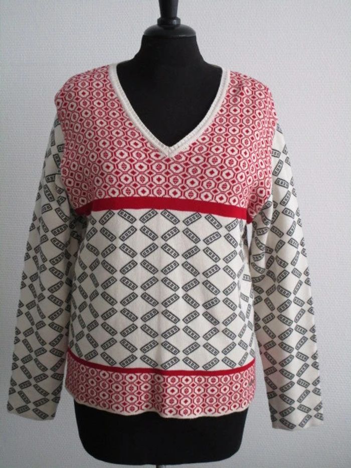 Pull crème motifs noir/rouge Agathe & Louise 40 NEUF - photo numéro 2
