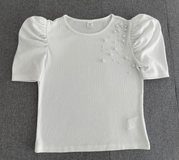 T-shirt blanc manches ballon avec perles
