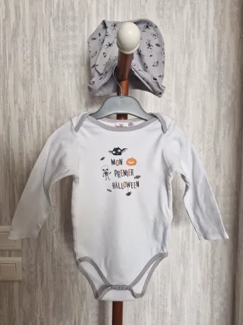 Ensemble bébé mixte 24 mois Pommette Body manches longues + bonnet Halloween Coton