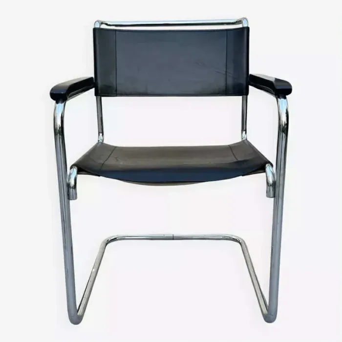 Chaise Bauhaus vintage cuir épais & chrome – état exceptionnel