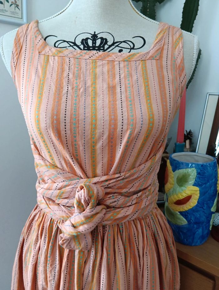 Robe vintage en coton couleur pêche - photo numéro 2
