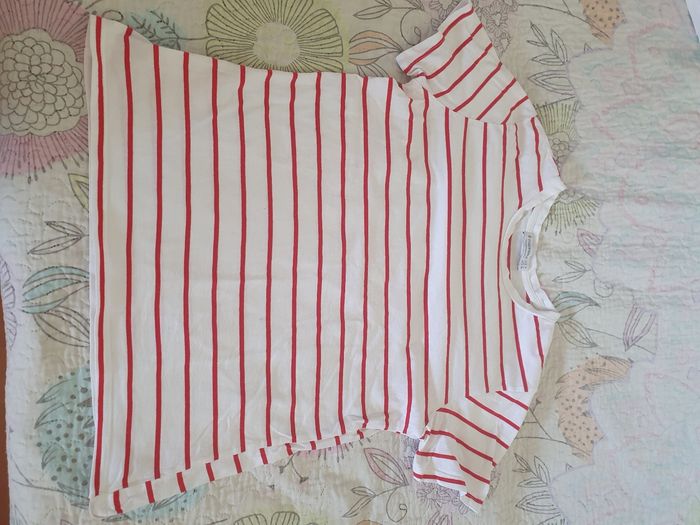 Tee-shirt manche courte rayé blanc rouge taille  s - photo numéro 2
